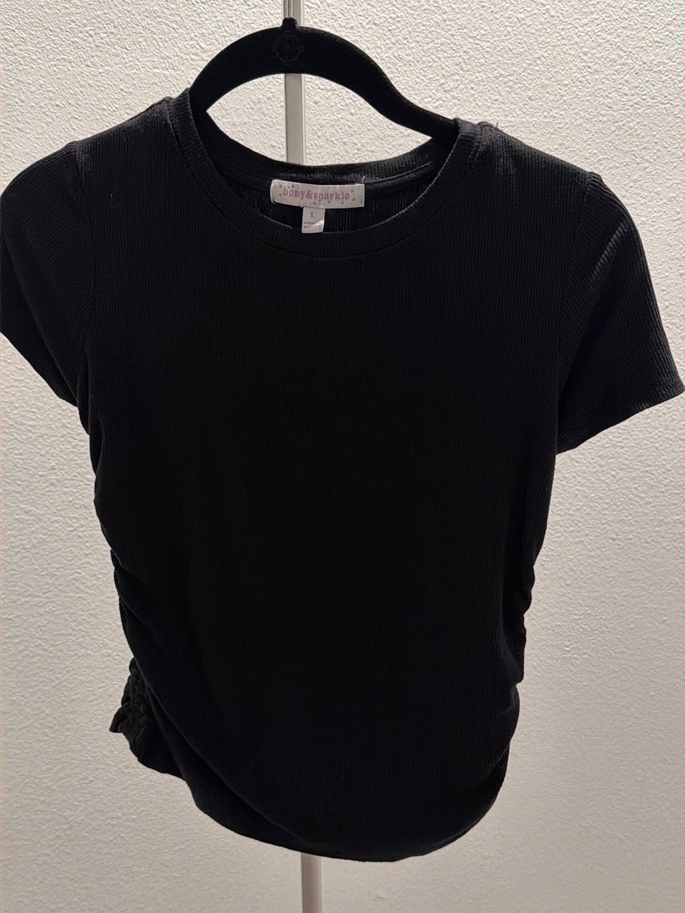 Girls' Black Ribbed Short Sleeve Tee